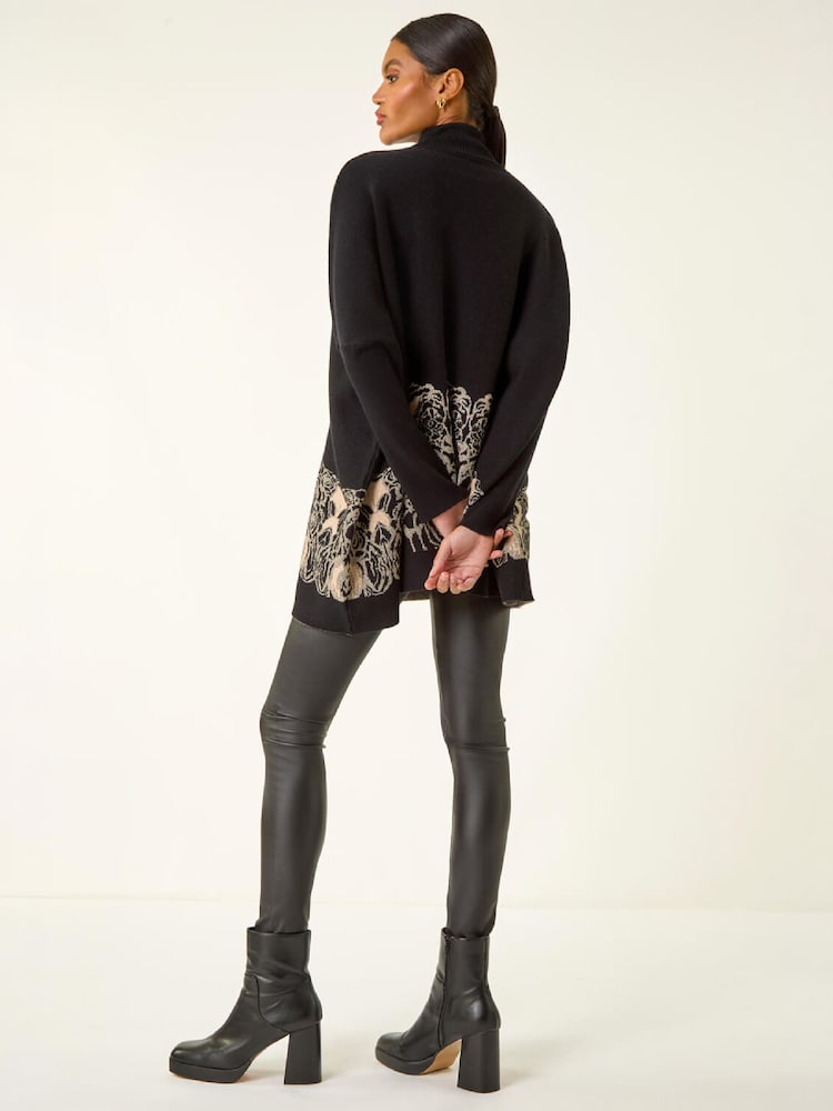Roman Black Mono Print High Neck Knit Jumper - Image 4 of 4 Roman Black Mono Print High Neck Knit Jumper - Image 4 of 4