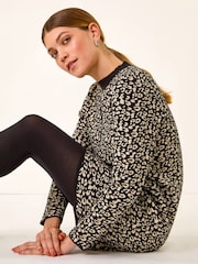 Roman Black Animal Print Knitted Shift Dress - Image 2 of 4