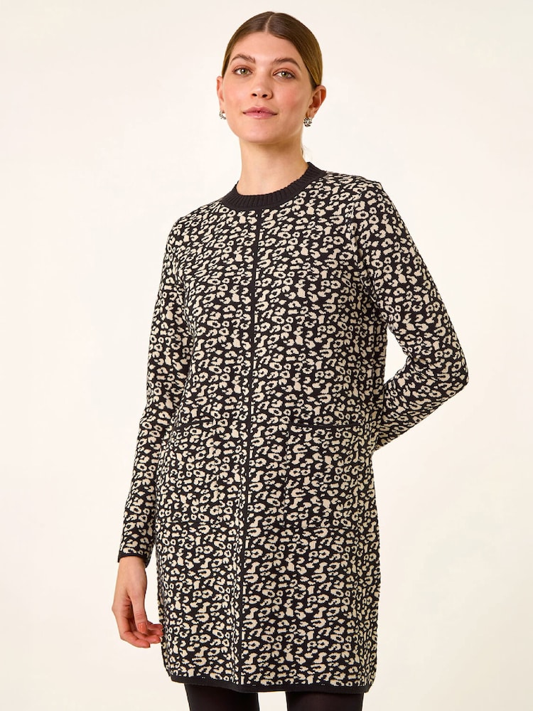 Roman Black Animal Print Knitted Shift Dress - Image 4 of 4 Roman Black Animal Print Knitted Shift Dress - Image 4 of 4