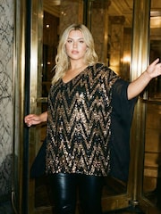 Roman Metallic Curve Zig Zag Sequin Overlay Top - Image 1 of 4