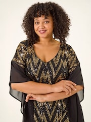 Roman Metallic Curve Zig Zag Sequin Overlay Top - Image 2 of 4