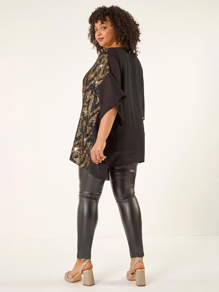 Roman Metallic Curve Zig Zag Sequin Overlay Top - Image 4 of 4