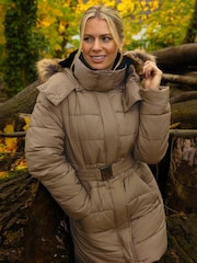 Roman Brown Faux Fur Padded Belt Coat - Image 1 of 3