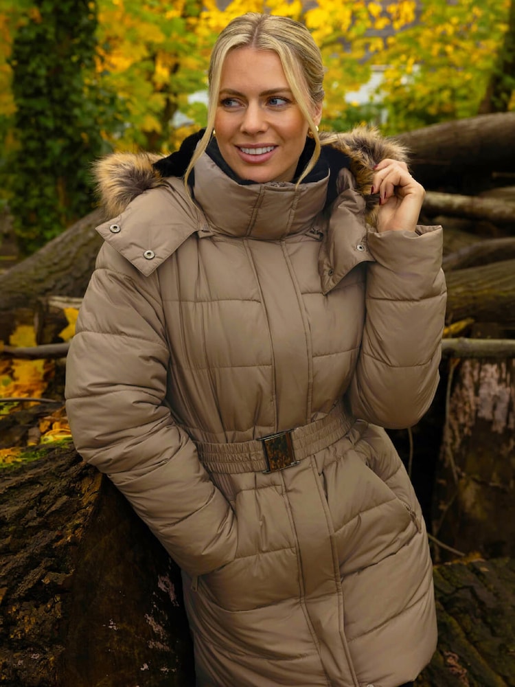 Roman Brown Faux Fur Padded Belt Coat - Image 1 of 3