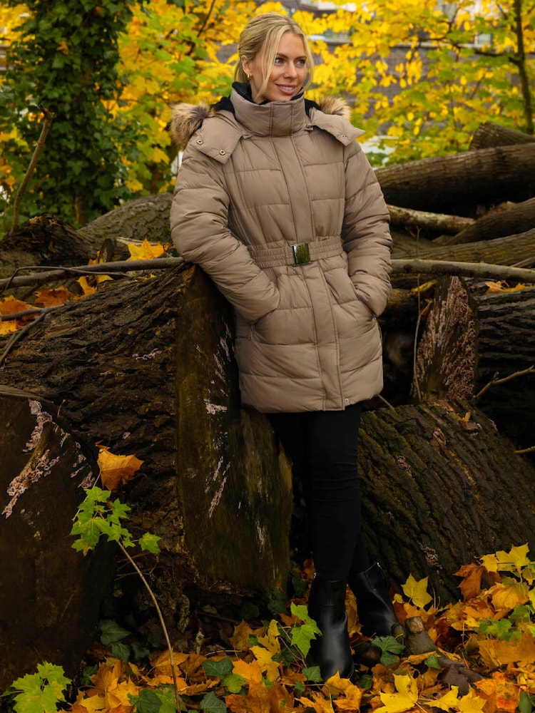 Roman Brown Faux Fur Padded Belt Coat - Image 2 of 3