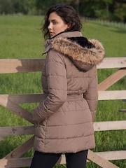 Roman Brown Faux Fur Padded Belt Coat - Image 4 of 4