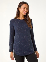 Roman Blue Nep Fabric Curved Hem Jumper - Image 1 of 4