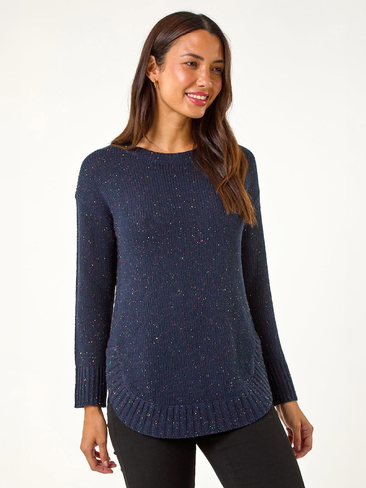 Roman Blue Nep Fabric Curved Hem Jumper - Image 1 of 4 Roman Blue Nep Fabric Curved Hem Jumper - Image 1 of 4