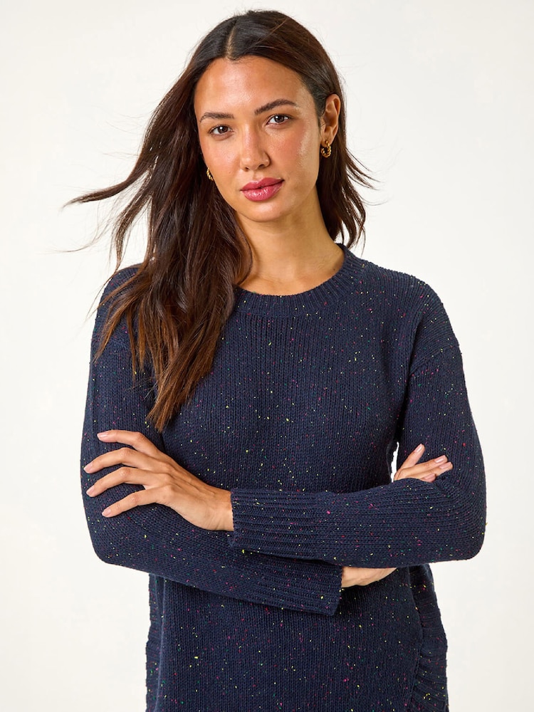 Roman Blue Nep Fabric Curved Hem Jumper - Image 4 of 4 Roman Blue Nep Fabric Curved Hem Jumper - Image 4 of 4