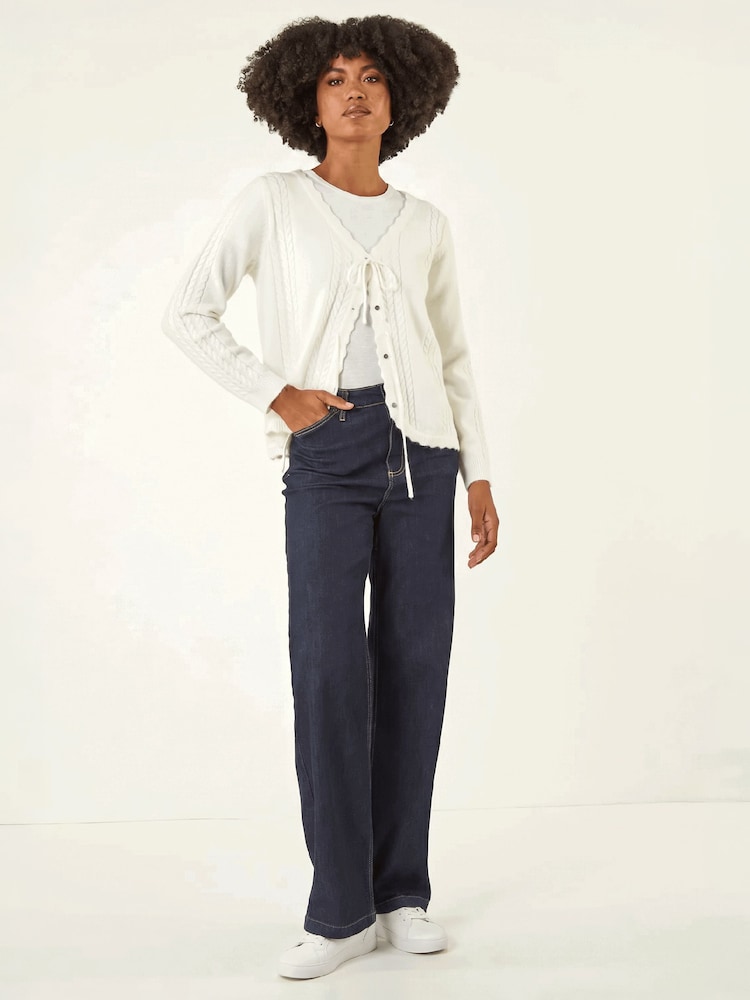 Roman White Bow Front Buttoned Knit Cardigan - Image 2 of 4 Roman White Bow Front Buttoned Knit Cardigan - Image 2 of 4