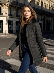 Roman Black Faux Fur Hooded Quilt Coat - Image 1 of 3