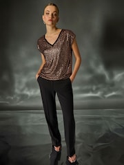 Roman Metallic Sequin V-Neck Stretch Top - Image 1 of 4