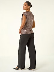 Roman Metallic Sequin V-Neck Stretch Top - Image 4 of 4
