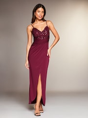 Lipsy Red Applique Lace Cami Maxi Dress - Image 1 of 4