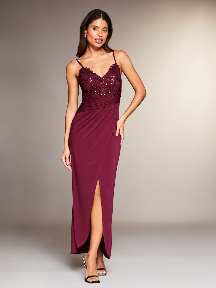 Lipsy Red Applique Lace Cami Maxi Dress - Image 1 of 4