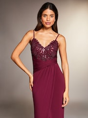 Lipsy Red Applique Lace Cami Maxi Dress - Image 4 of 4