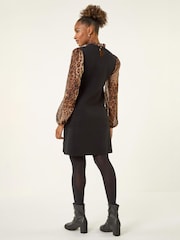 Roman Brown Animal Print Frill Knitted Dress - Image 2 of 4