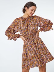 Dusk Orange Floral Print Frill Mini Dress - Image 1 of 5