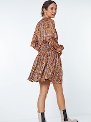 Dusk Orange Floral Print Frill Mini Dress - Image 2 of 5