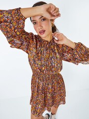 Dusk Orange Floral Print Frill Mini Dress - Image 4 of 5