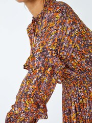 Dusk Orange Floral Print Frill Mini Dress - Image 5 of 5