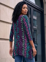 Roman Blue Animal Print Hanky Hem Stretch Top - Image 3 of 4