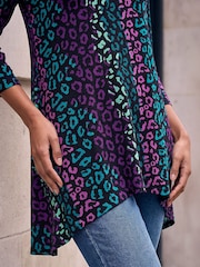 Roman Blue Animal Print Hanky Hem Stretch Top - Image 4 of 4