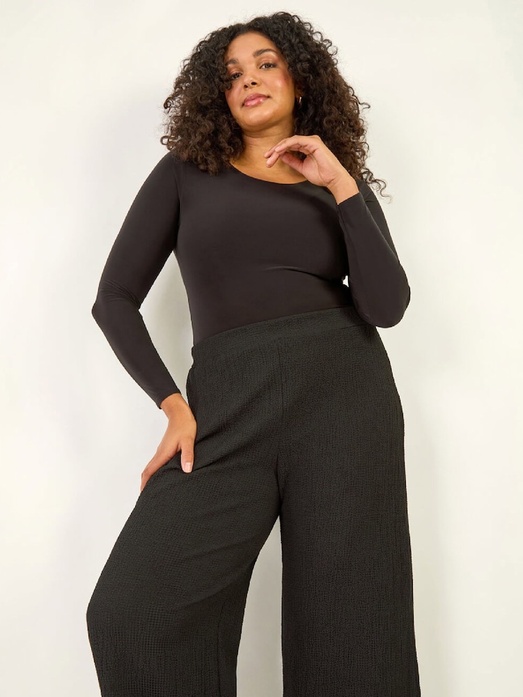 Roman Black Curve Textured Stretch Trousers - Image 1 of 4 Roman Black Curve Textured Stretch Trousers - Image 1 of 4