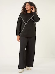 Roman Black Curve Textured Stretch Trousers - Image 2 of 4