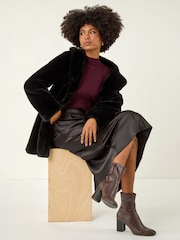 Roman Black Faux Fur Longline Coat - Image 1 of 4