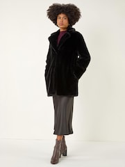 Roman Black Faux Fur Longline Coat - Image 2 of 4