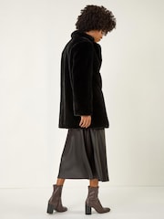 Roman Black Faux Fur Longline Coat - Image 3 of 4