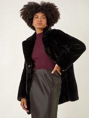 Roman Black Faux Fur Longline Coat - Image 4 of 4