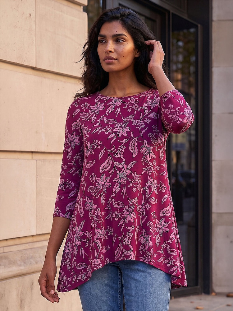 Roman Red Floral Hanky Hem Tunic Top - Image 1 of 4