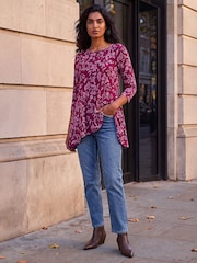 Roman Red Floral Hanky Hem Tunic Top - Image 2 of 4