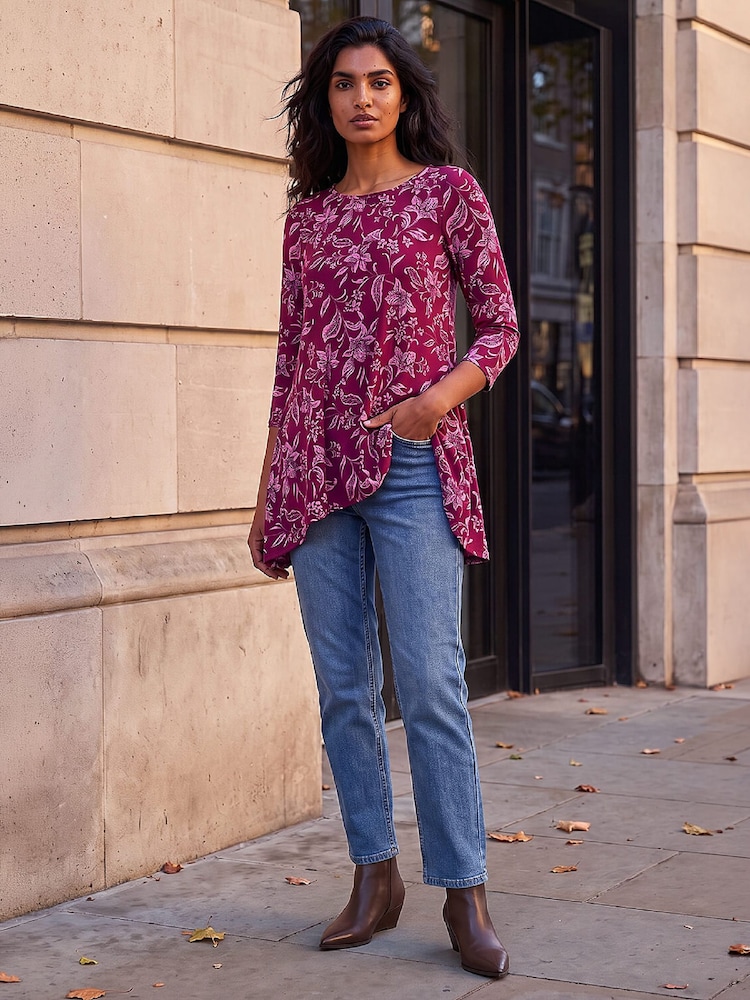 Roman Red Floral Hanky Hem Tunic Top - Image 2 of 4