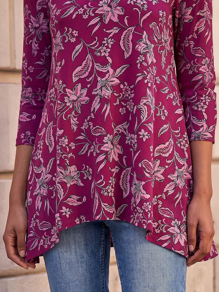 Roman Red Floral Hanky Hem Tunic Top - Image 4 of 4