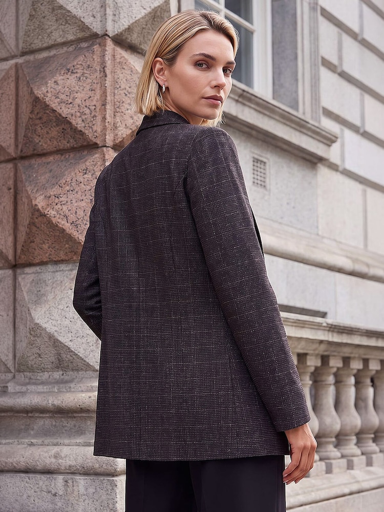 Roman Brown Check Print Longline Blazer - Image 4 of 4 Roman Brown Check Print Longline Blazer - Image 4 of 4