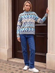 Roman Blue Aztec High Neck Knit Jumper - Image 3 of 4