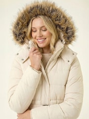 Roman White Faux Fur Padded Belt Coat - Image 3 of 4