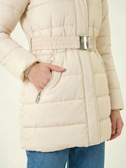 Roman White Faux Fur Padded Belt Coat - Image 4 of 4