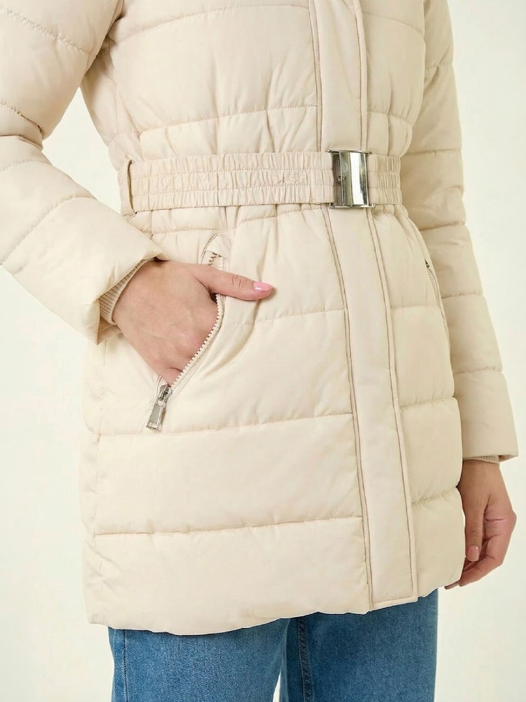 Roman White Faux Fur Padded Belt Coat - Image 4 of 4