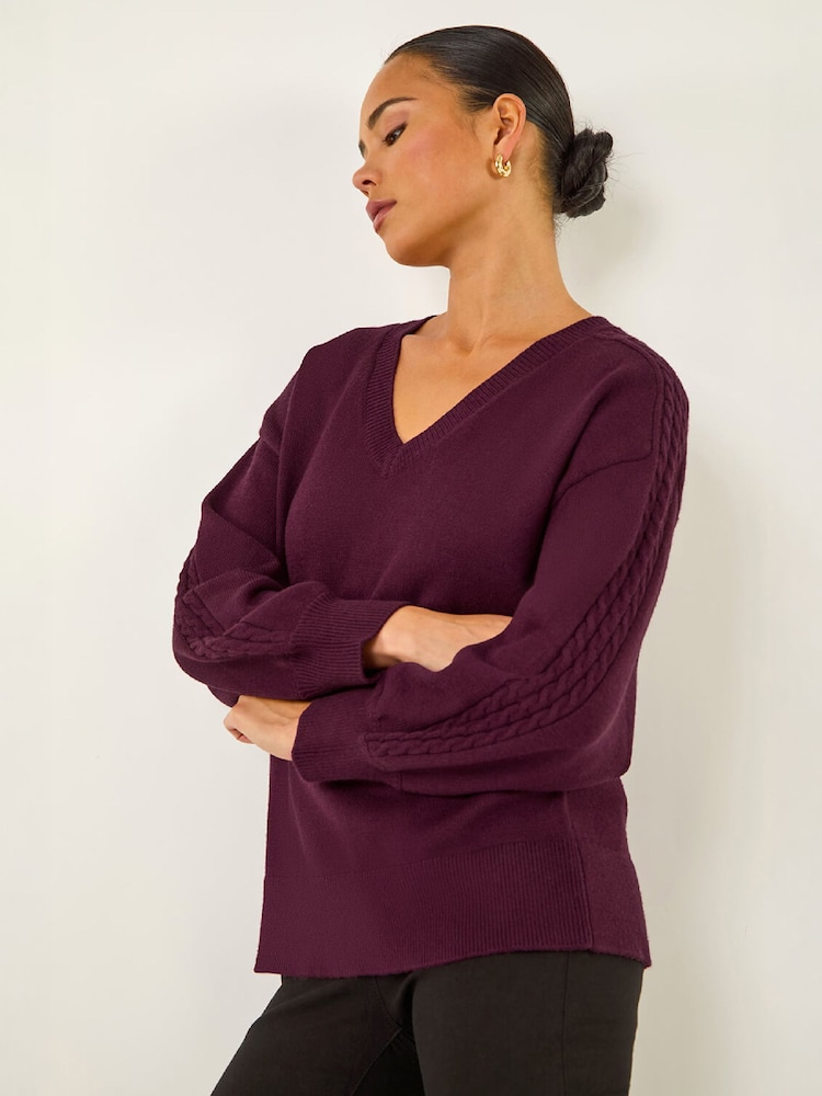 Roman Purple Petite Contrast Sleeve Knit Jumper - Image 1 of 4