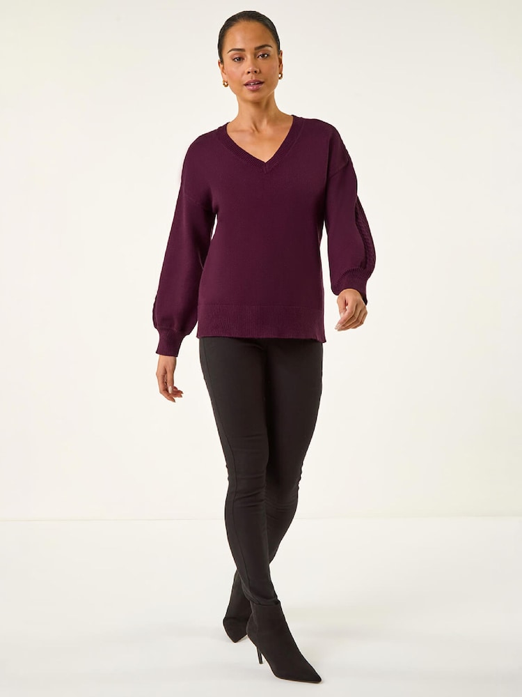 Roman Purple Petite Contrast Sleeve Knit Jumper - Image 2 of 4