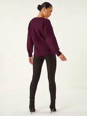 Roman Purple Petite Contrast Sleeve Knit Jumper - Image 3 of 4