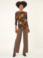 Roman Natural Floral Print Curved Hem Top - Image 2 of 4