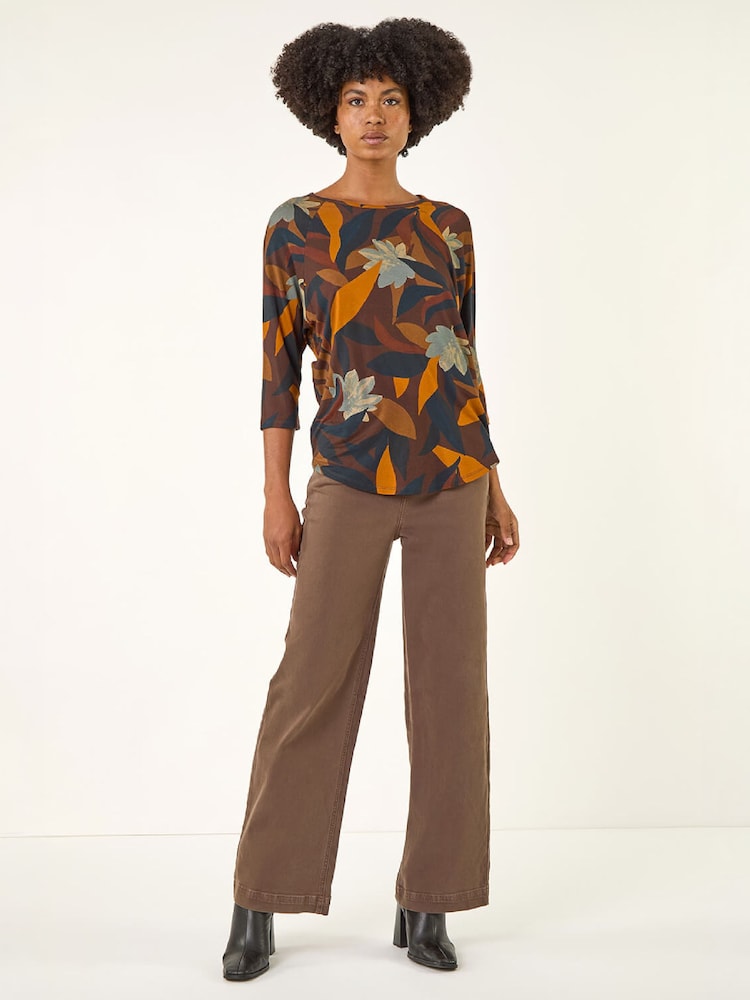 Roman Natural Floral Print Curved Hem Top - Image 2 of 4