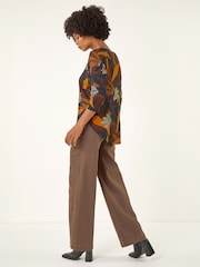 Roman Natural Floral Print Curved Hem Top - Image 3 of 4