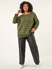 Roman Green Curve Crochet Stripe Knit Jumper - Image 2 of 4