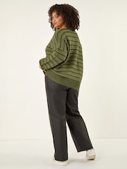 Roman Green Curve Crochet Stripe Knit Jumper - Image 3 of 4